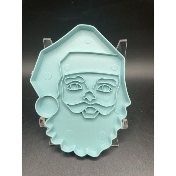 Vtg Stanley Home Products Blue Plastic Cookie Cutter Santa - Picture 1 of 2